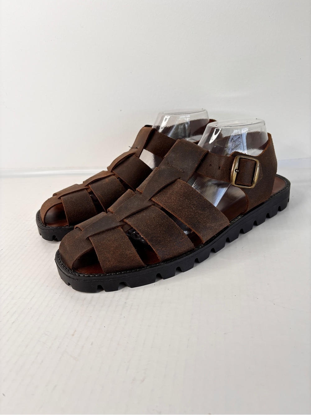 Northwest Territory Brown Leather Fisherman Sandals Mens Sz 10 Woven Rugged Sole - Picture 10 of 16